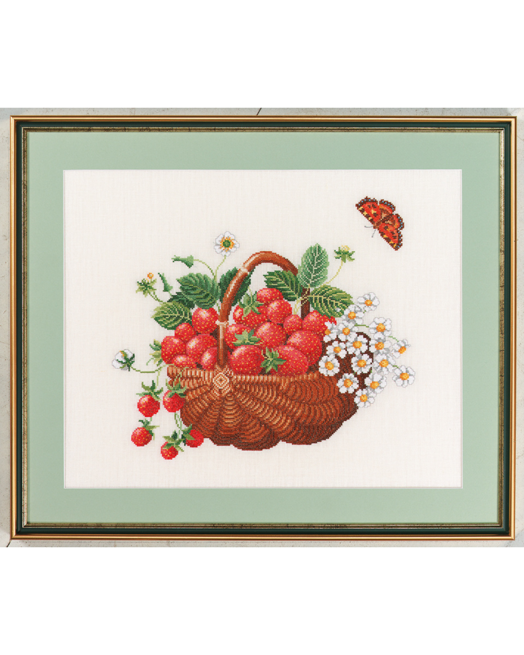 Kurv med Jordbær – Broderikit (50x60 cm)