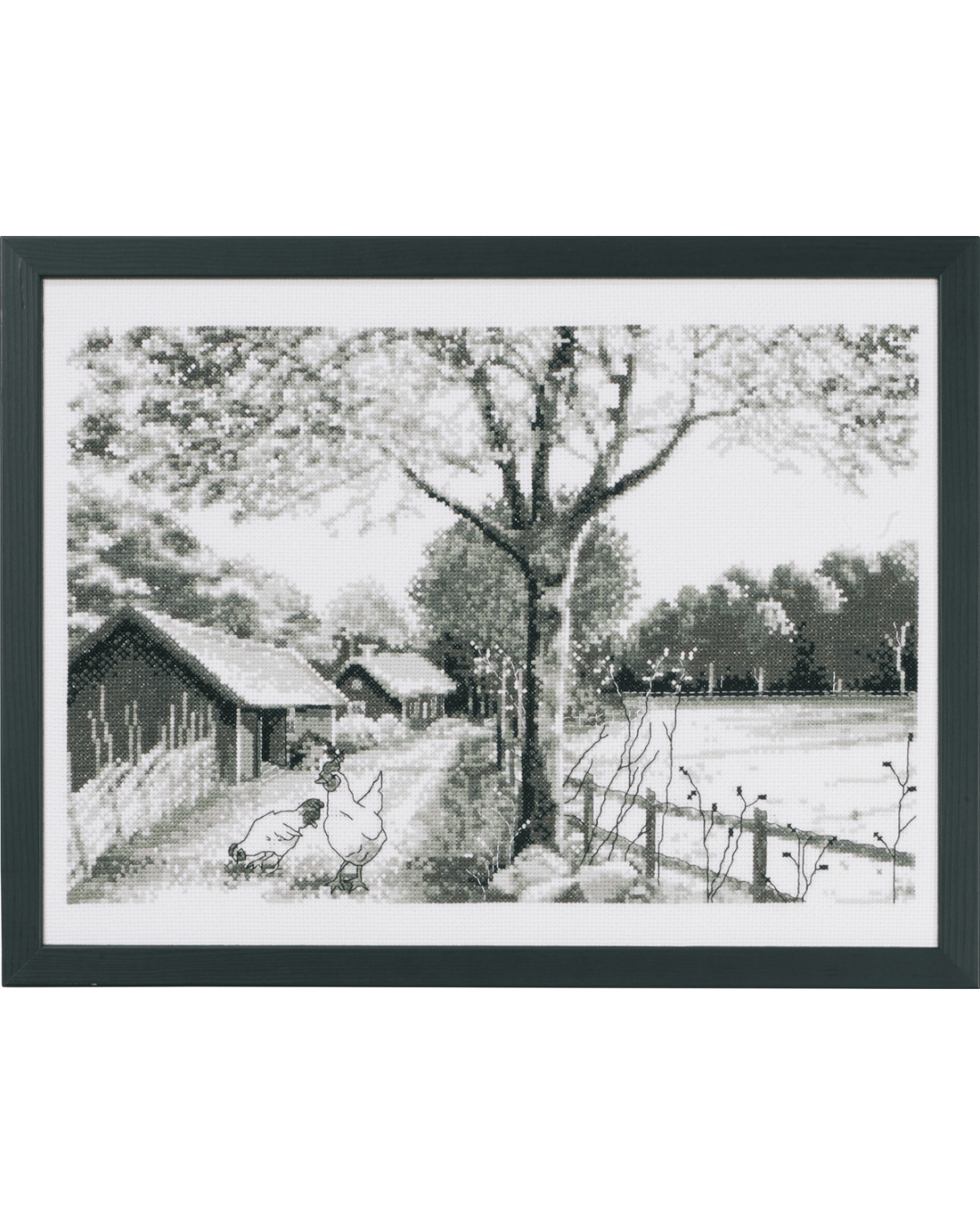 På Landet Sort/Hvid - Broderikit (40x30cm)