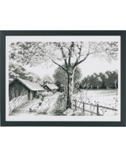 På Landet Sort/Hvid - Broderikit (40x30cm)