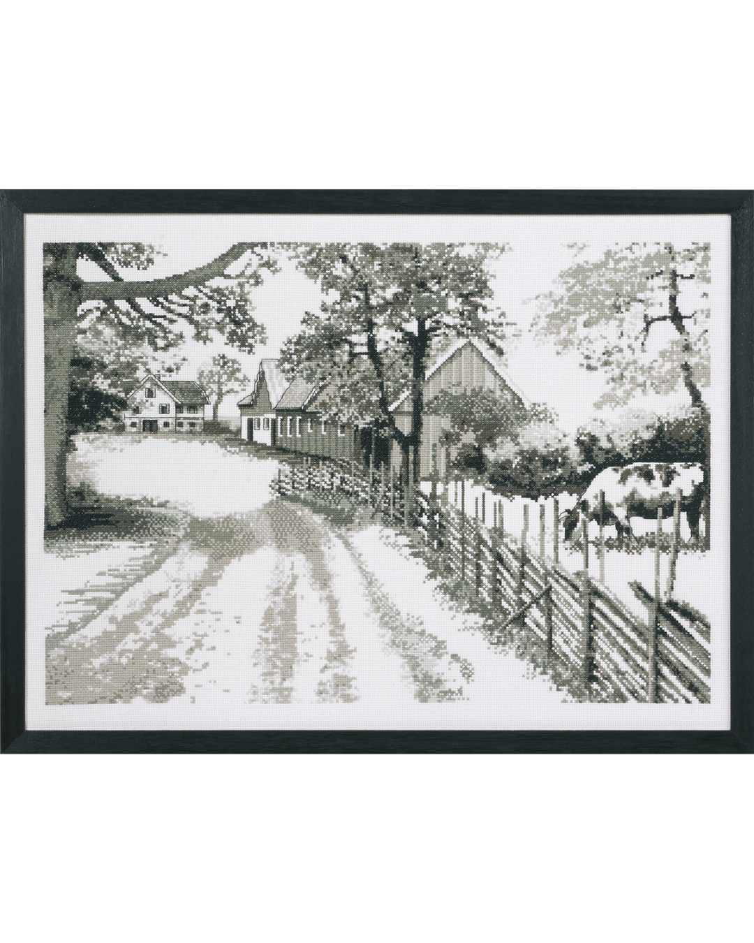 Grafisk Gård Sort/Hvid - Broderikit (42×58 cm)