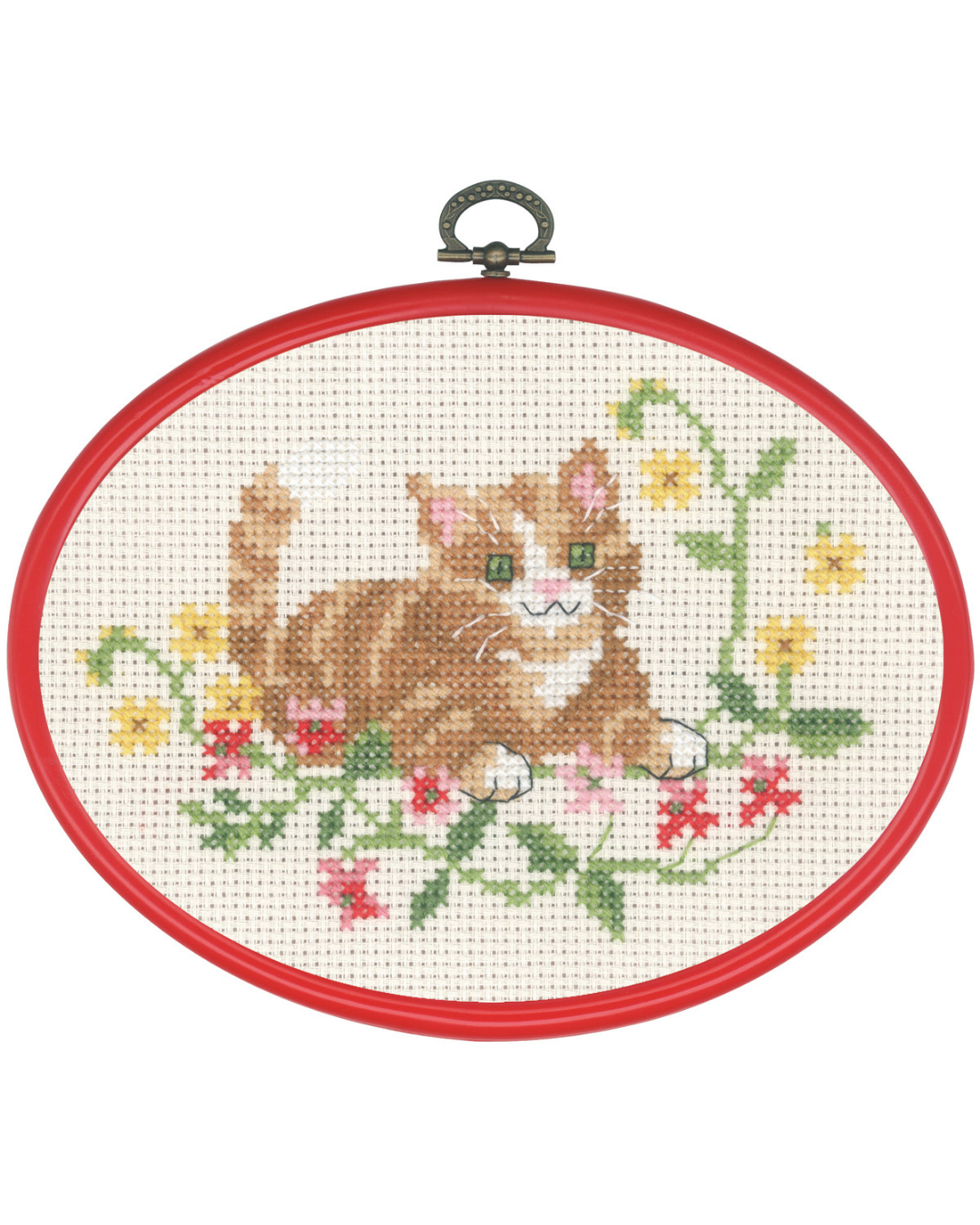 Rød Kat – Broderikit med Flexiramme (13x18 cm)