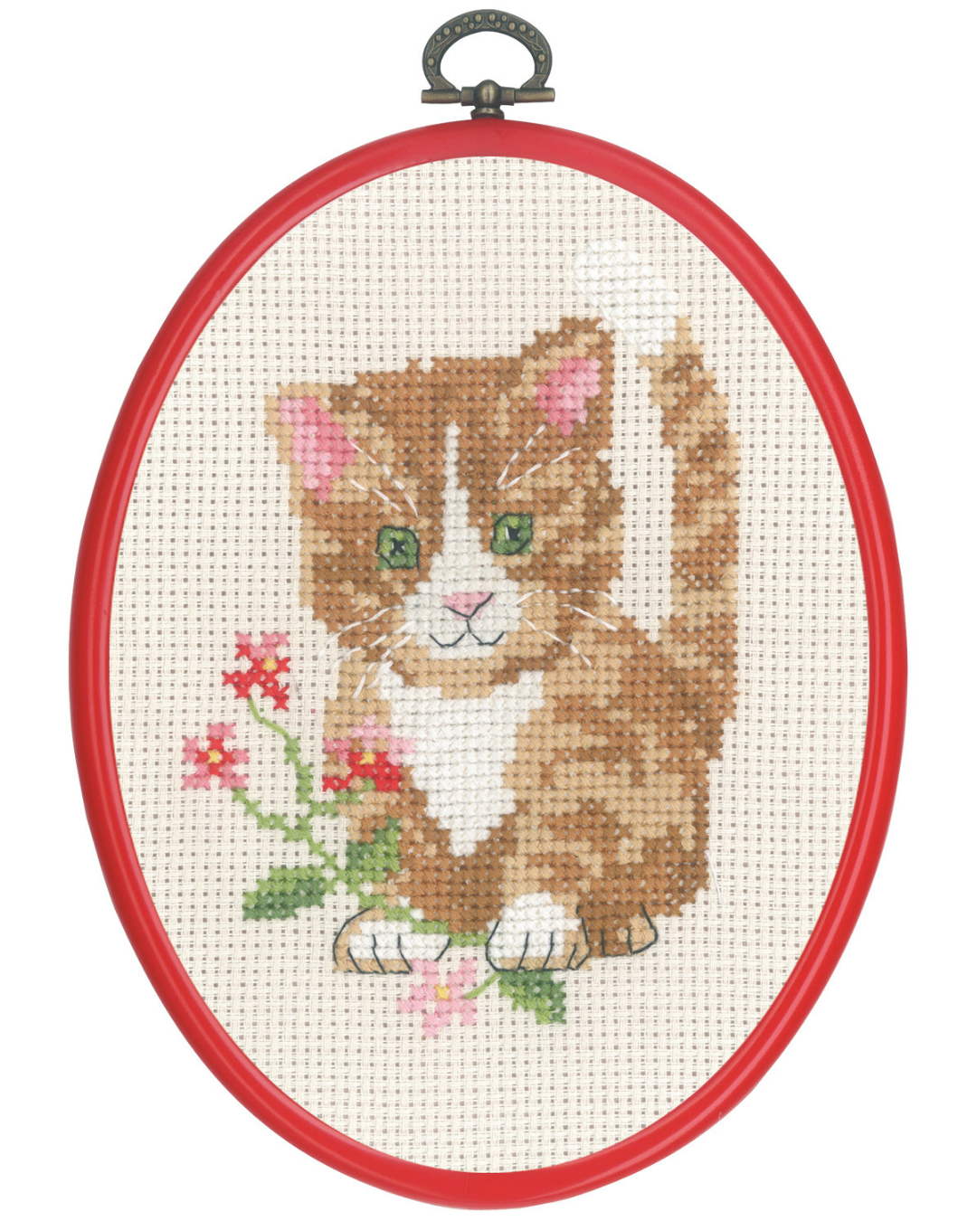 Rød Kat – Broderikit med Flexiramme (13x18 cm)