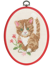 Rød Kat – Broderikit med Flexiramme (13x18 cm)