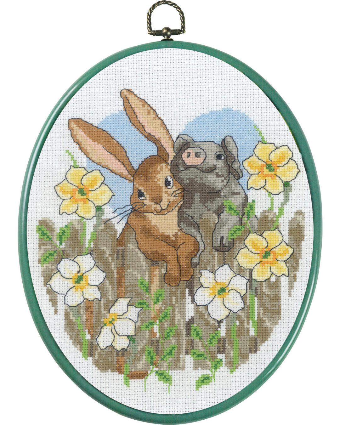 Hare og Gris – Broderikit med Flexiramme (20x26 cm)