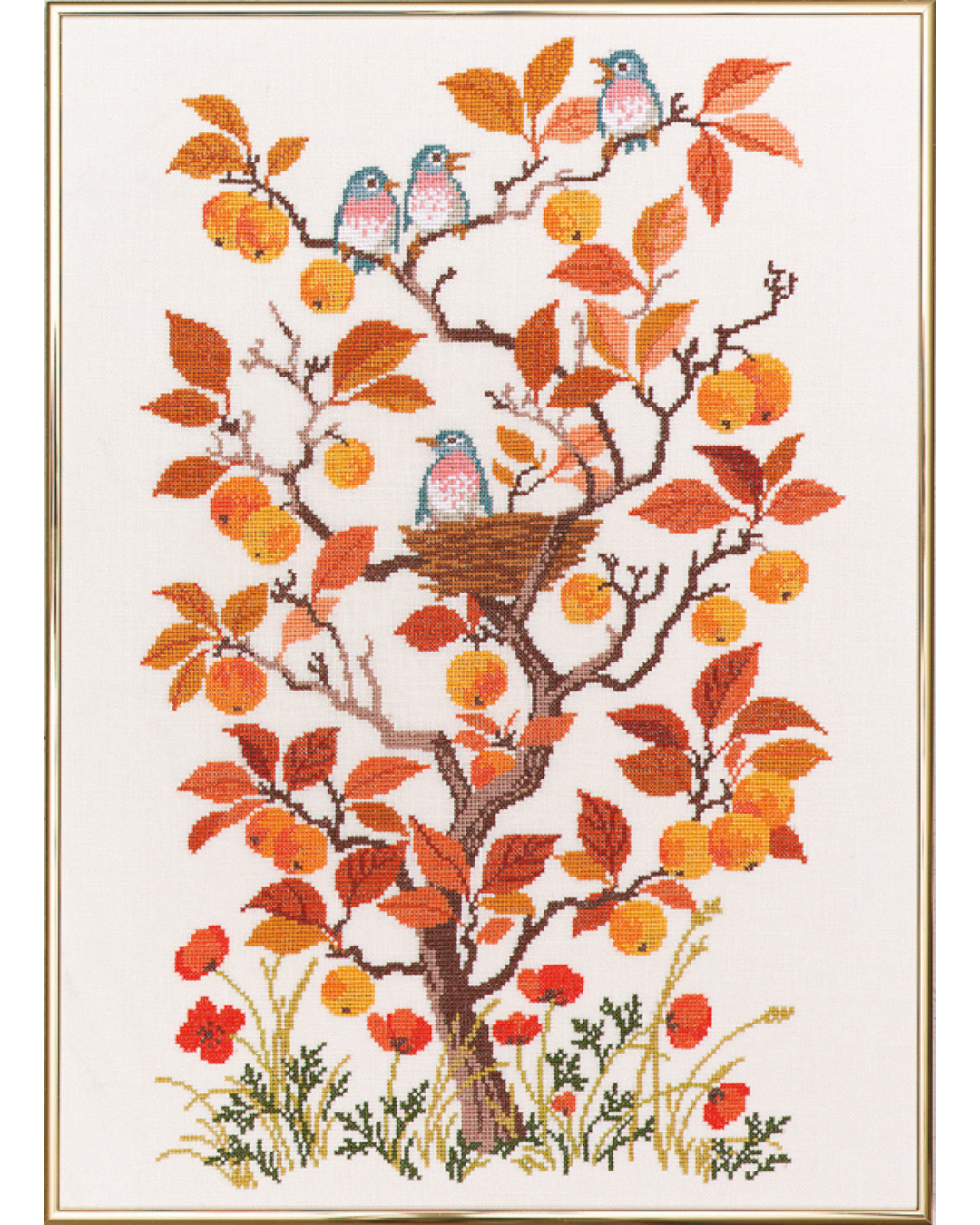 Efterårstræ med Fugle – Broderikit (40x55 cm)