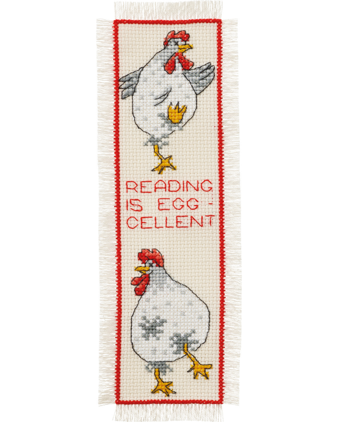 Bogmærke "Reading is Egg-cellent" – Broderikit (7x22 cm)
