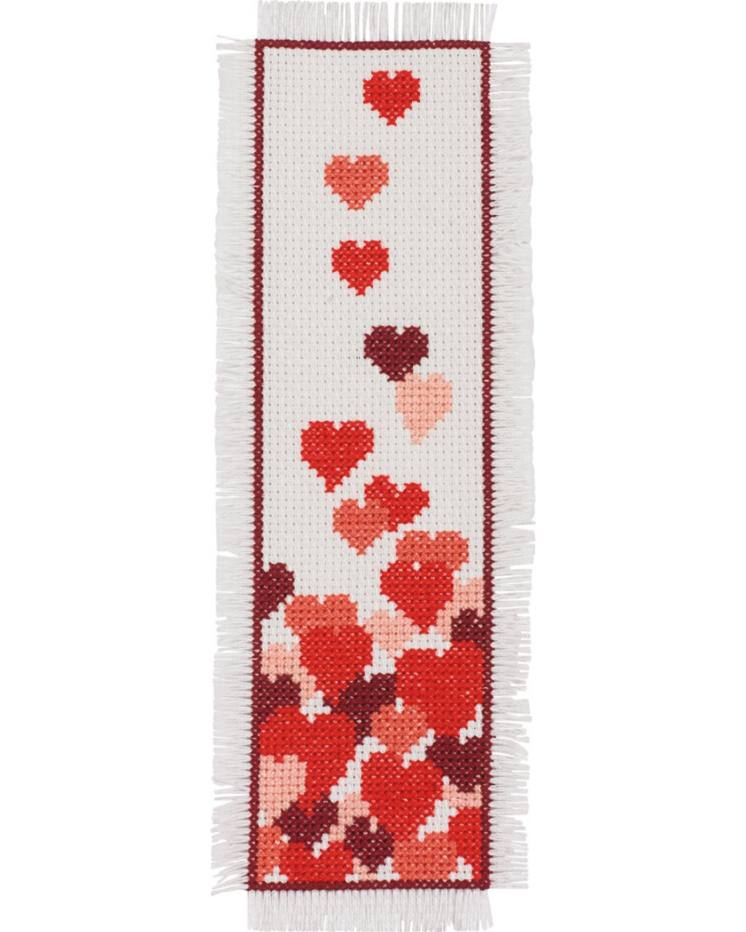 Bogmærke "Hjerter" – Broderikit (7x22 cm)