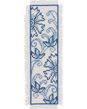 Bogmærke "Blå blomst" – Broderikit (7x22 cm)
