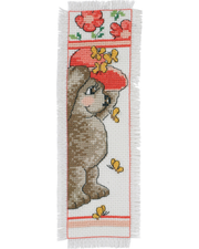 Bogmærke "Bamse med hat" – Broderikit (7x21 cm)