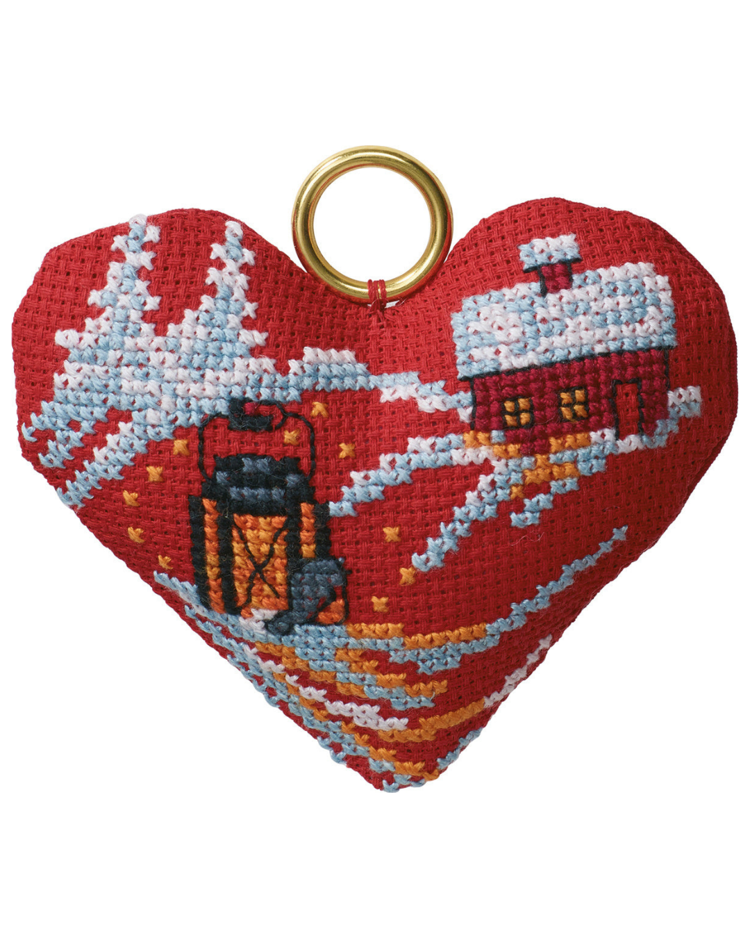 Lygte & Hus Juleophæng – Broderikit (9×8 cm)