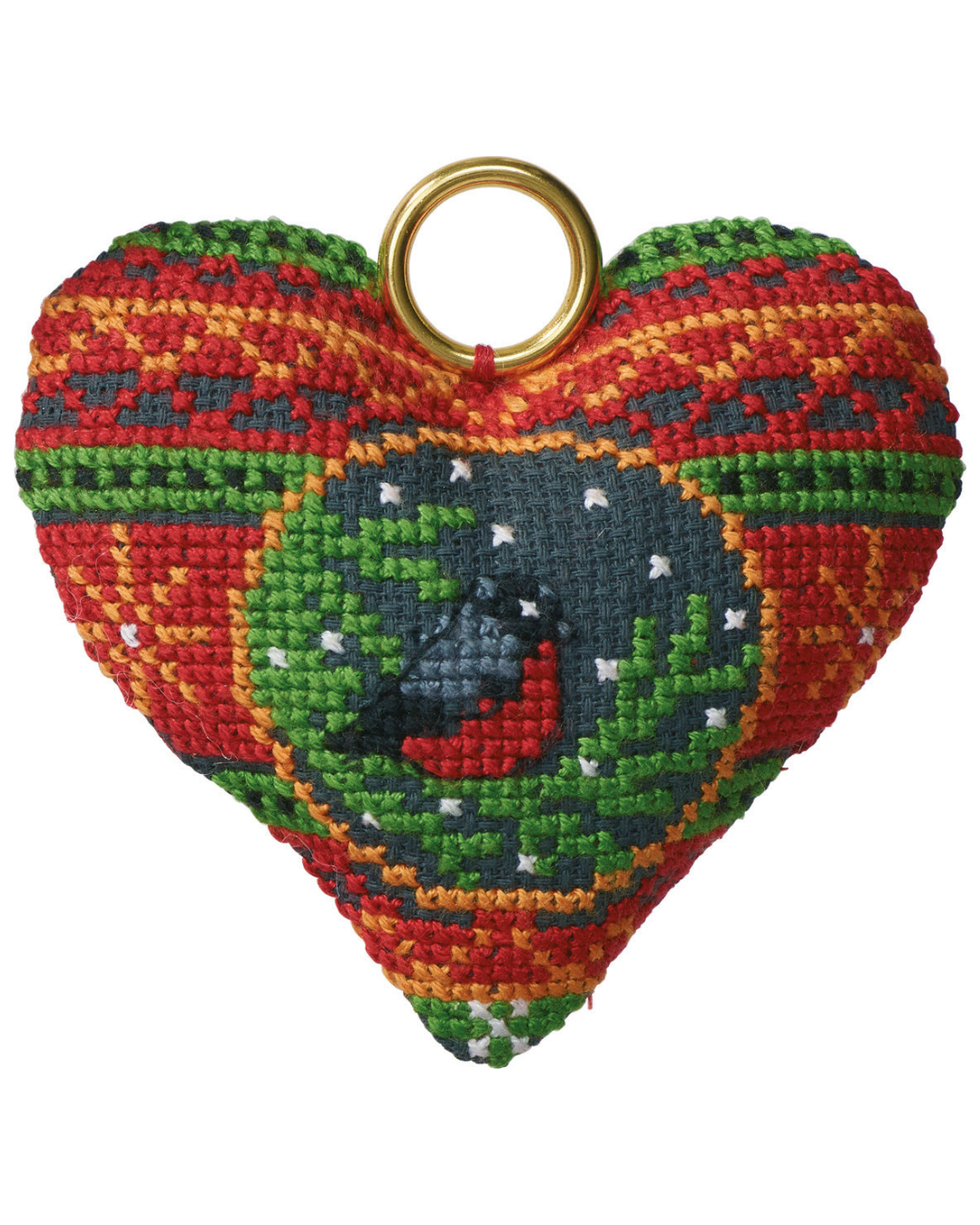 Dompap Juleophæng – Broderikit (9×8 cm)