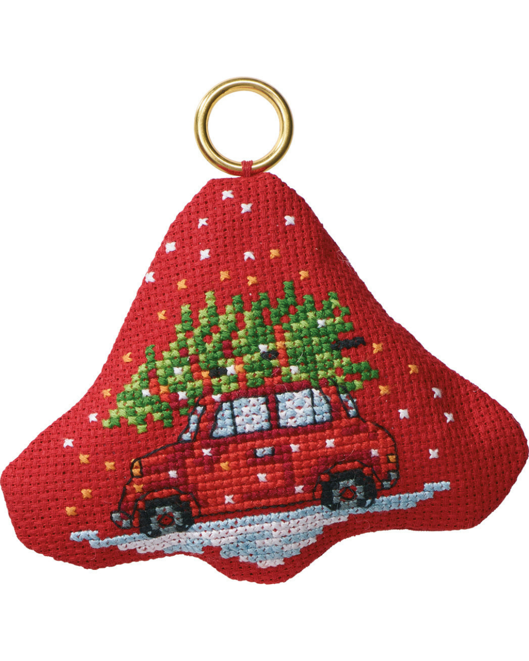 Juleophæng med Bil & Juletræ – Broderikit (9x8cm)