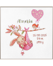 Pige Fødselsbillede – RIOLIS Broderikit (20x20 cm)