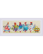 Glade Høns - RIOLIS Broderikit (24 x 8 cm)