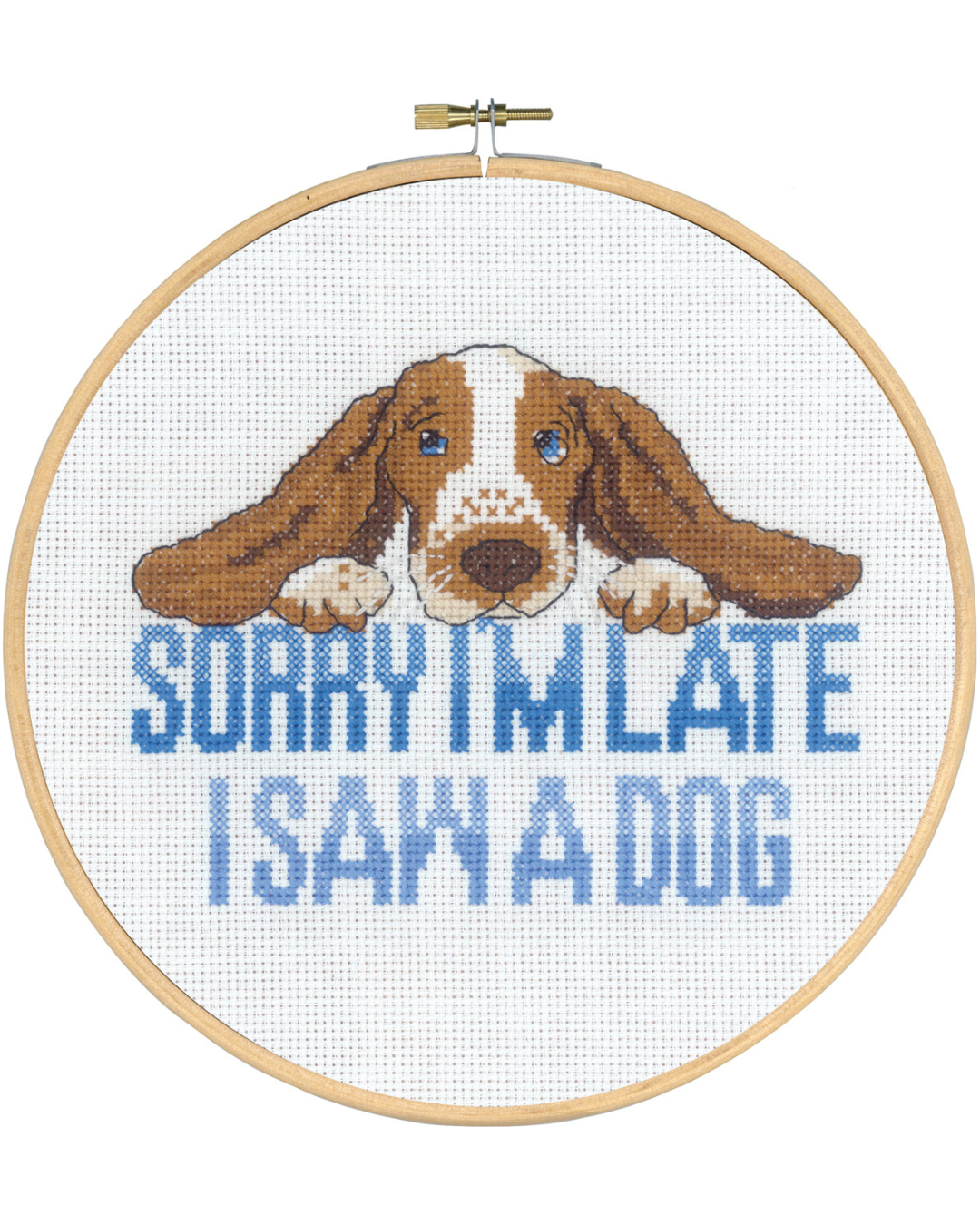 Sorry I’m Late I Saw a Dog – Broderikit (Ø20 cm) inkl. ramme