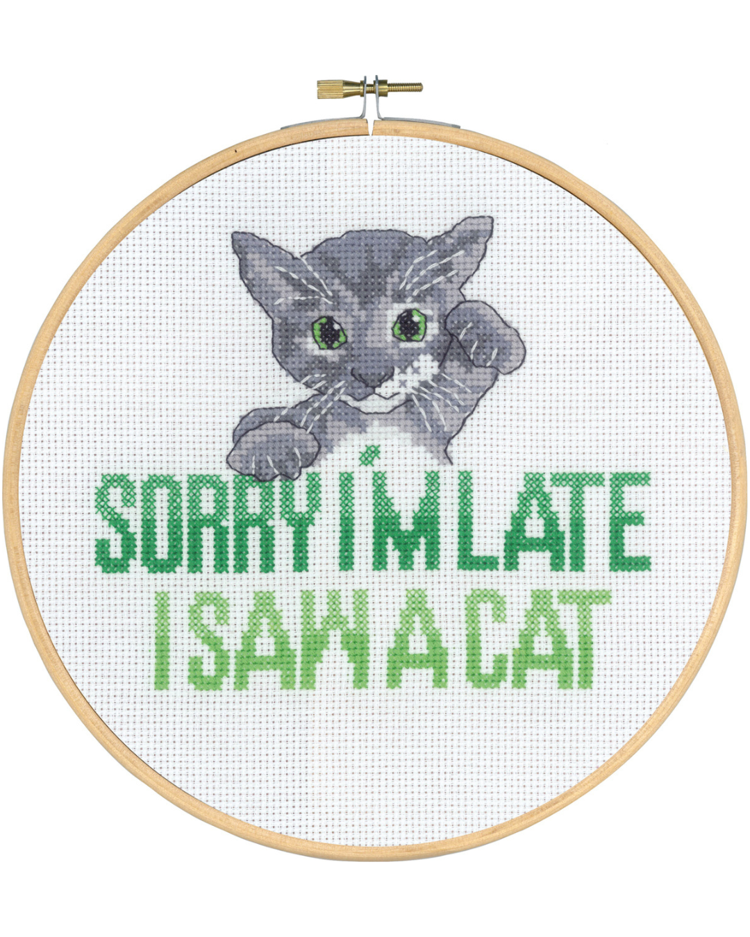 Sorry I’m Late I Saw a Cat – Broderikit (Ø20 cm) inkl. ramme