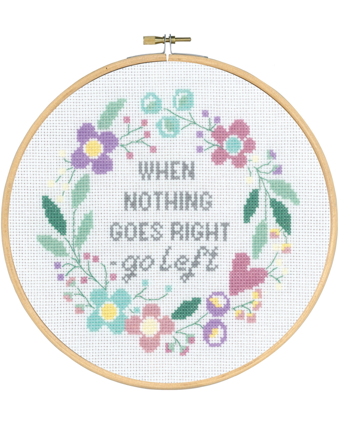 When Nothing Goes Right, Go Left – Broderikit (Ø20 cm) inkl. ramme