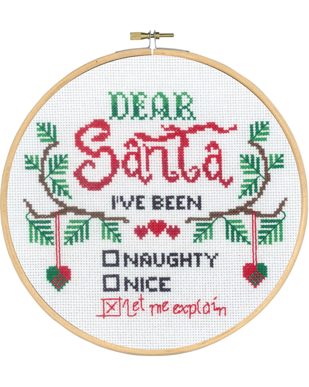 Dear Santa I’ve Been… Let Me Explain – Broderikit (Ø20 cm) inkl. ramme