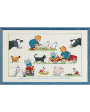 Fødselsbillede med gårddyr – Broderikit (44 x 27 cm)