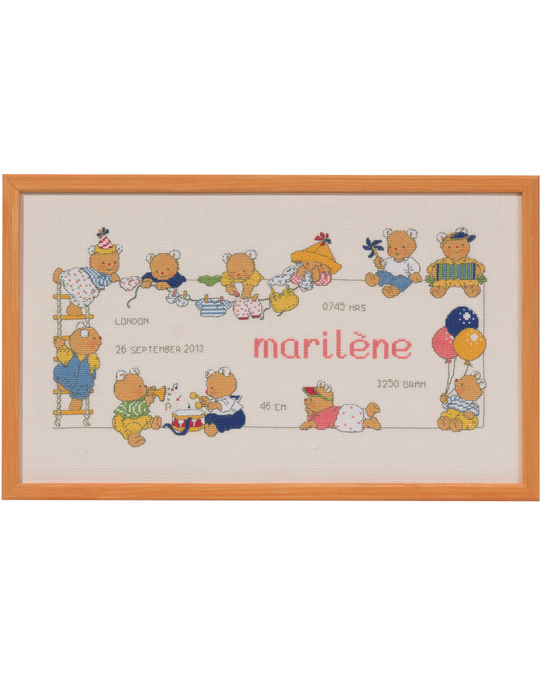 Fødselsbillede med bamser – Broderikit (40 x 23 cm)