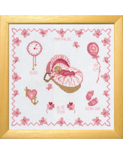 Fødselsbillede sovende pige – Broderikit (22 x 22 cm)