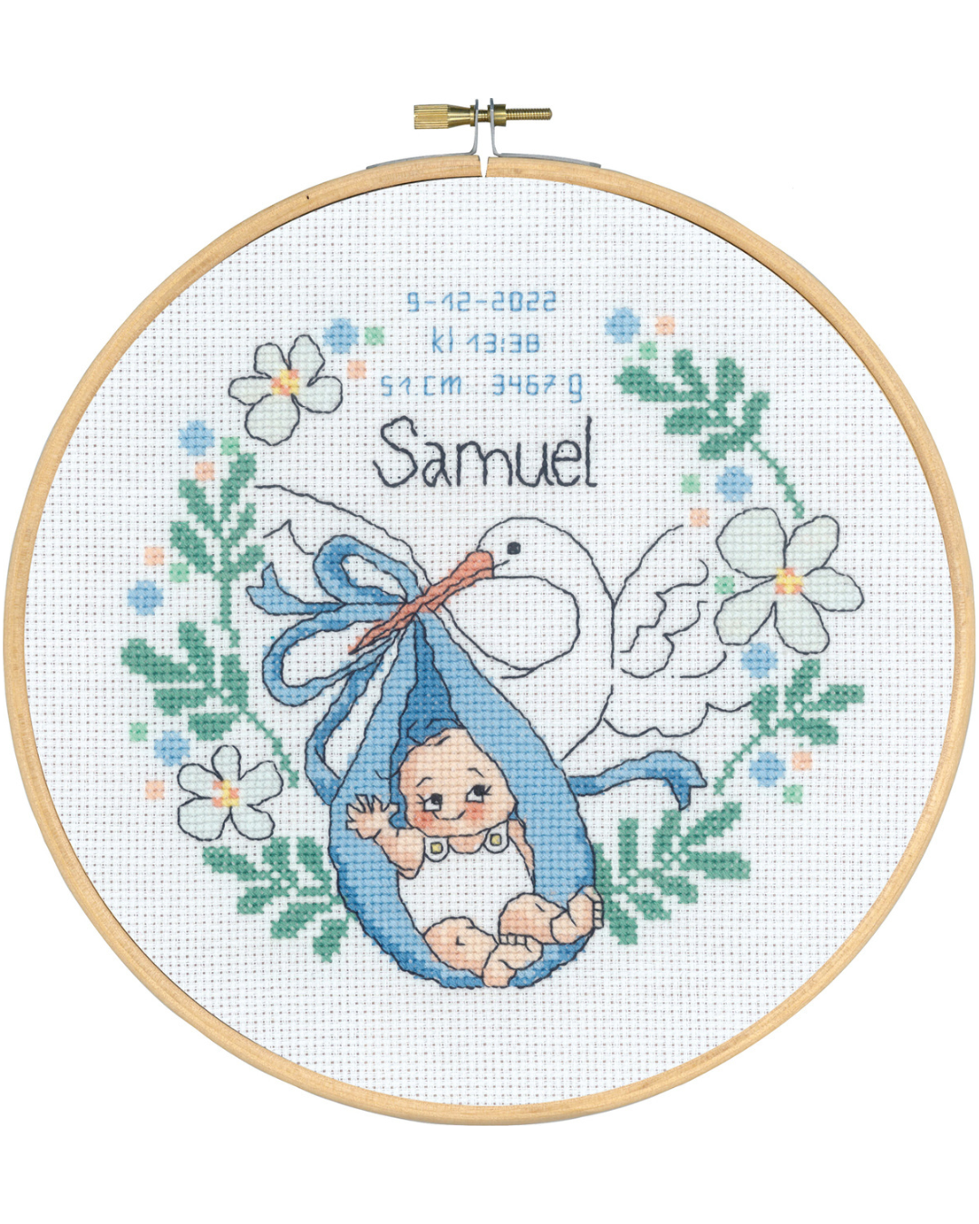 Fødselsbillede med nyfødt – Broderikit (Ø 20 cm) inkl. ramme