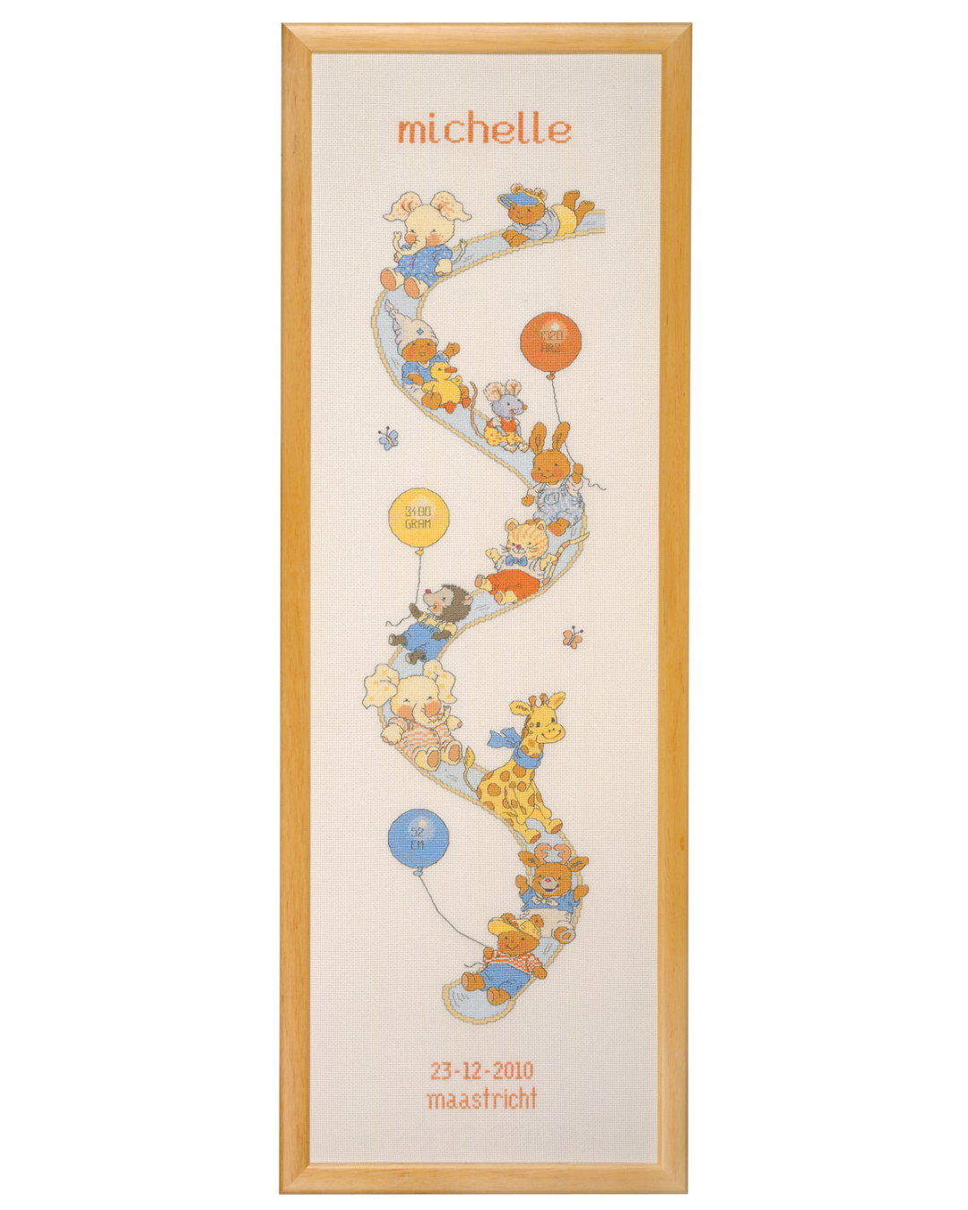 Fødselsbillede med bamse rutsjebane – Broderikit (25 x 80 cm)