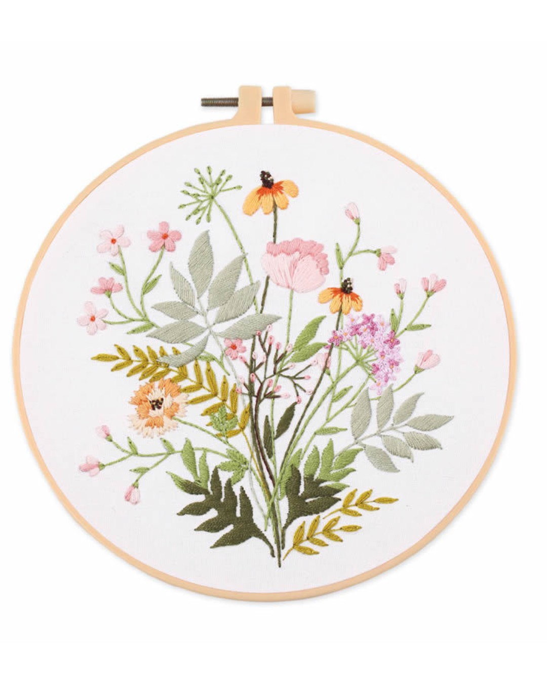 Blomster & Blade – Broderikit (Ø20 cm) inkl. ramme