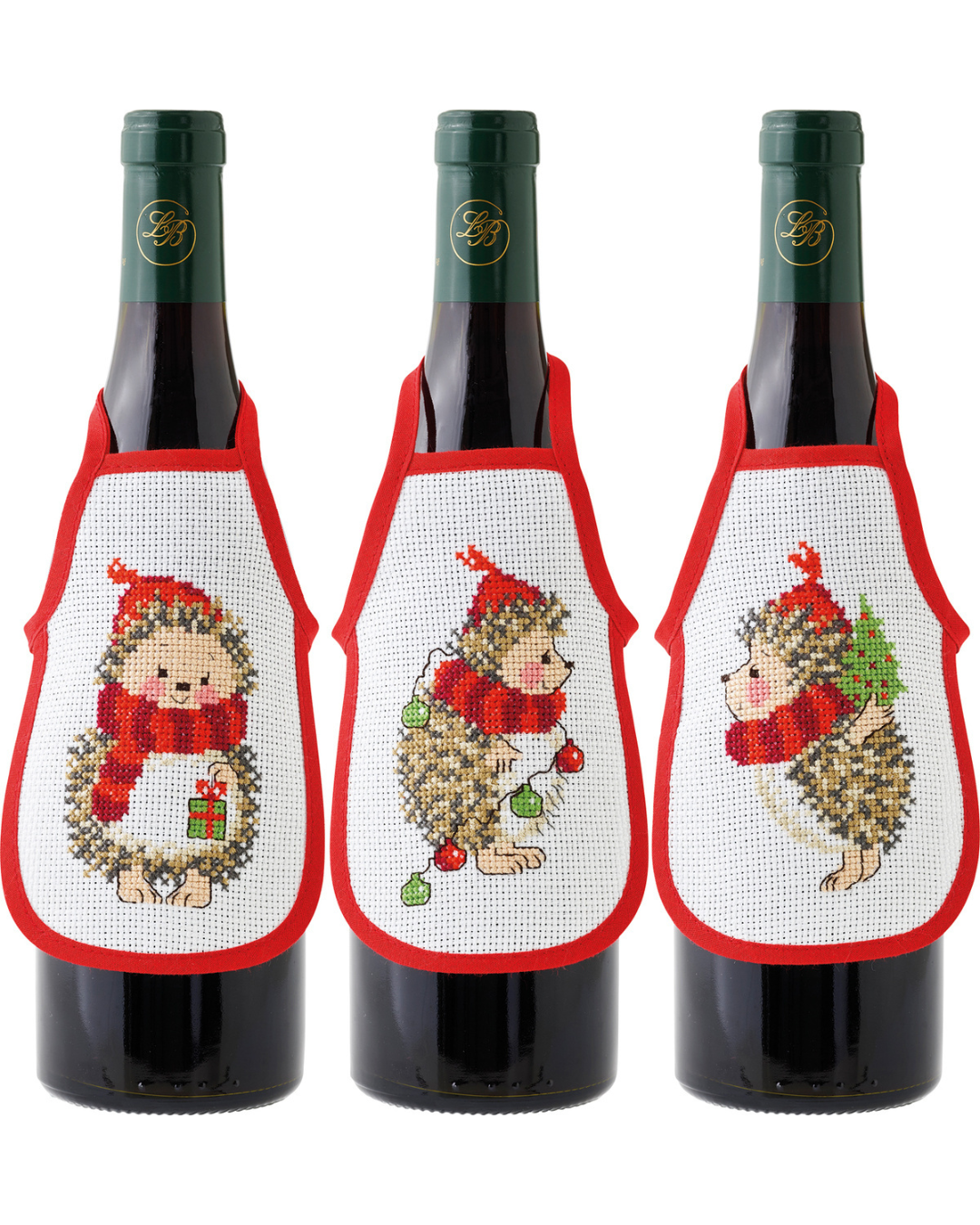 Pindsvin – Flaskeforklæde Broderikit (10 x 15 cm) 3 stk.