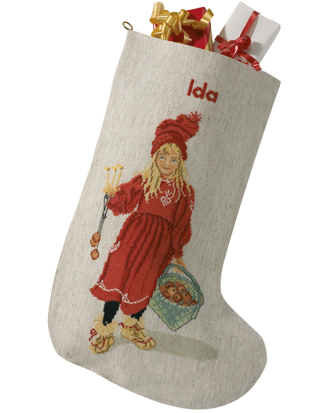 Julesok med Pige med Æblekurv – Broderikit (29 x 44 cm)
