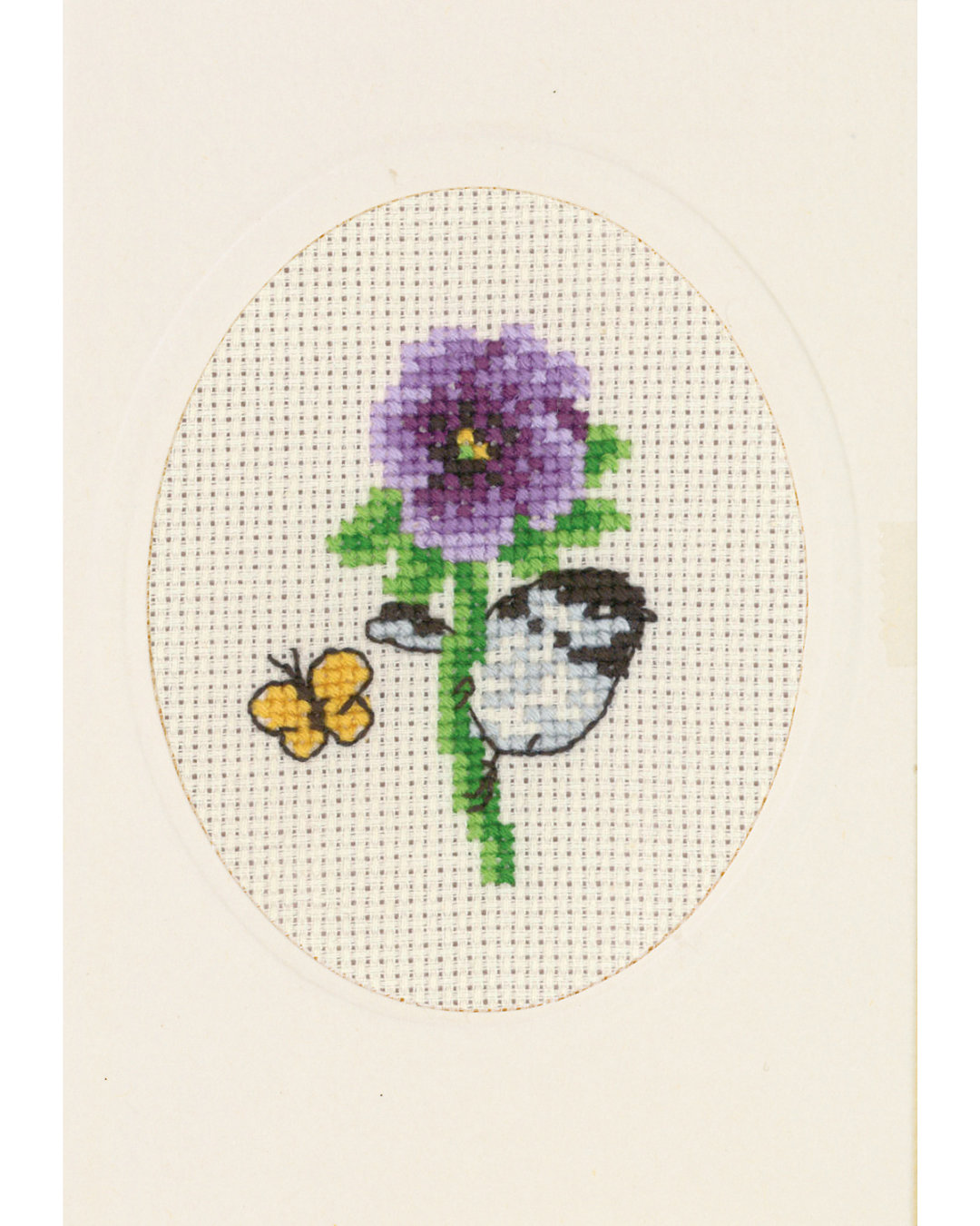 Blomsterkort Stedmoder – Broderikit (9×13 cm)