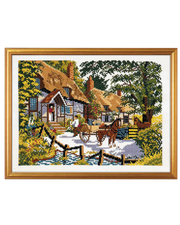 Engelsk hus og heste – Broderikit (47x36 cm)