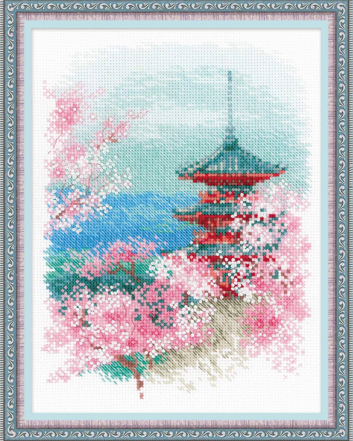 Sakura Pagode – RIOLIS Broderikit (18 x 24 cm)