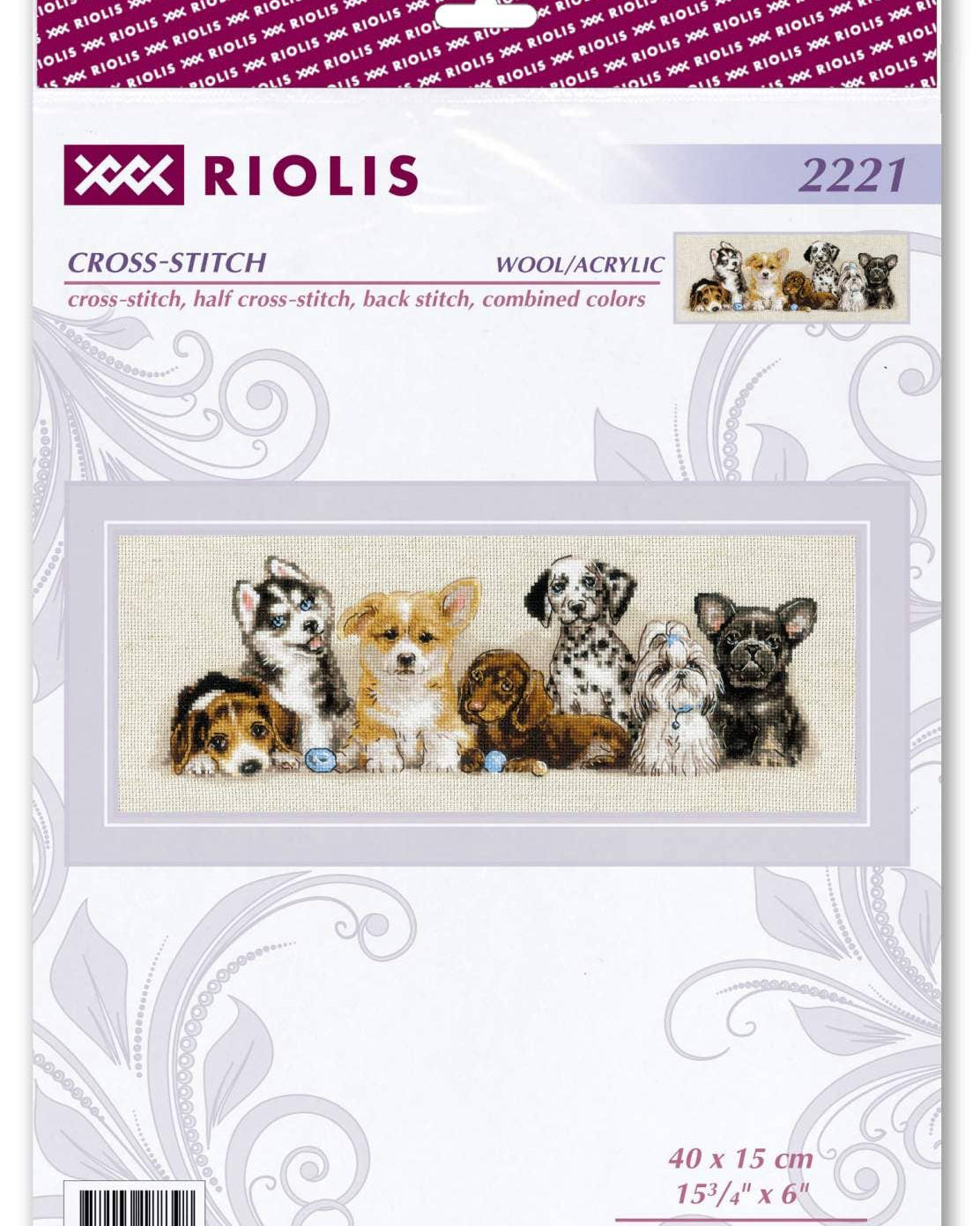 Hvalpe – RIOLIS Broderikit (40 x 15 cm)