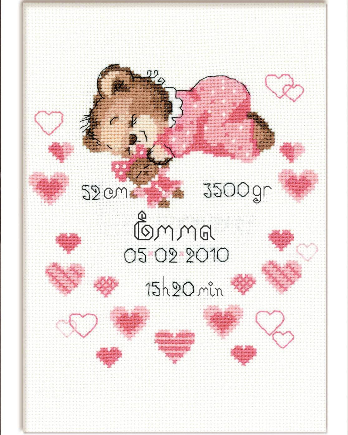 Pige Fødselsbillede – RIOLIS Broderikit (18x24 cm)