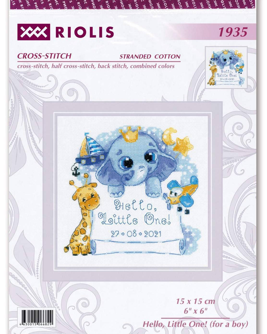 Blå – Hej, Lille En! (Dreng) – RIOLIS Broderikit (15 x 15 cm)