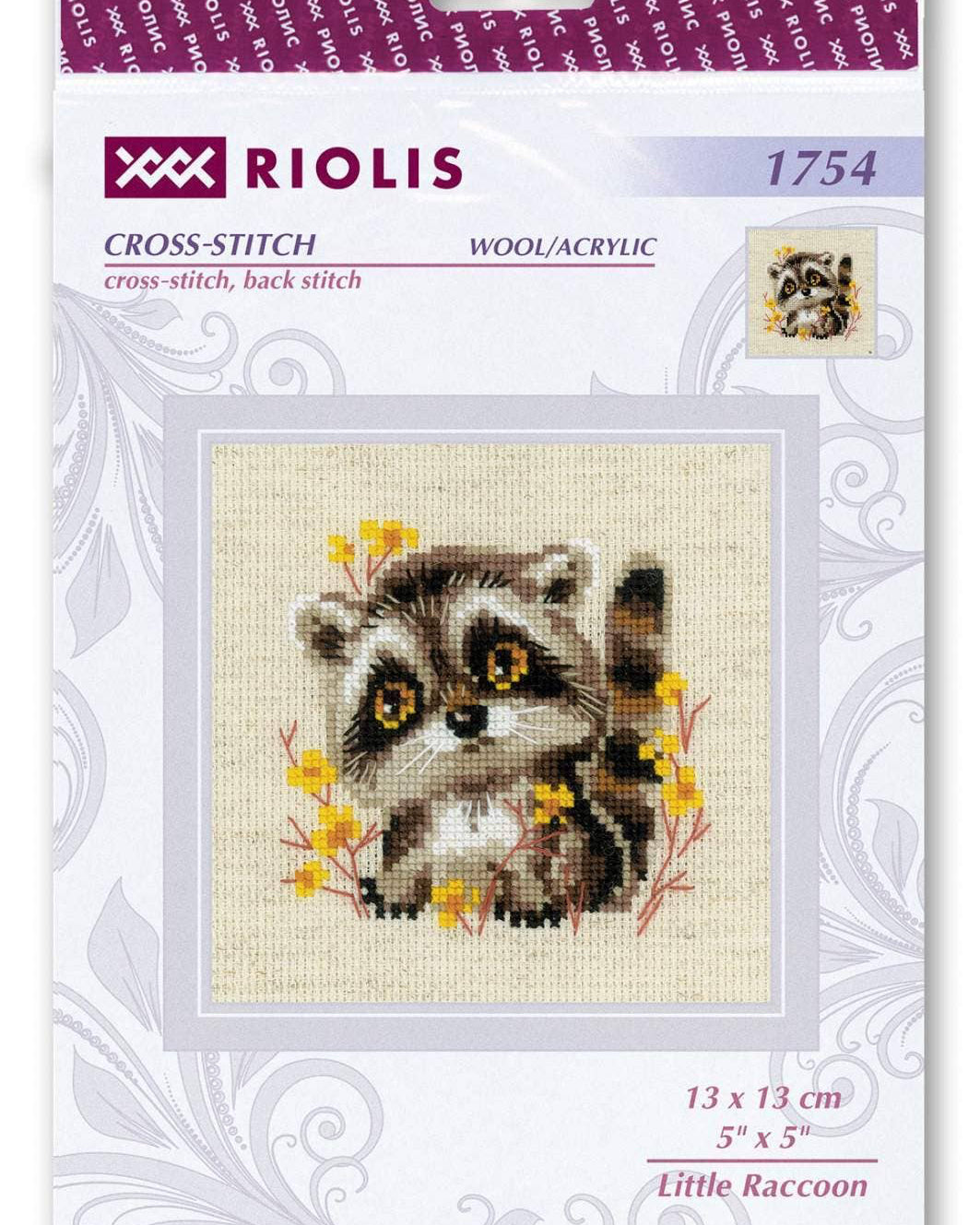 Lille vaskebjørn - RIOLIS Broderikit (13 x 13 cm)