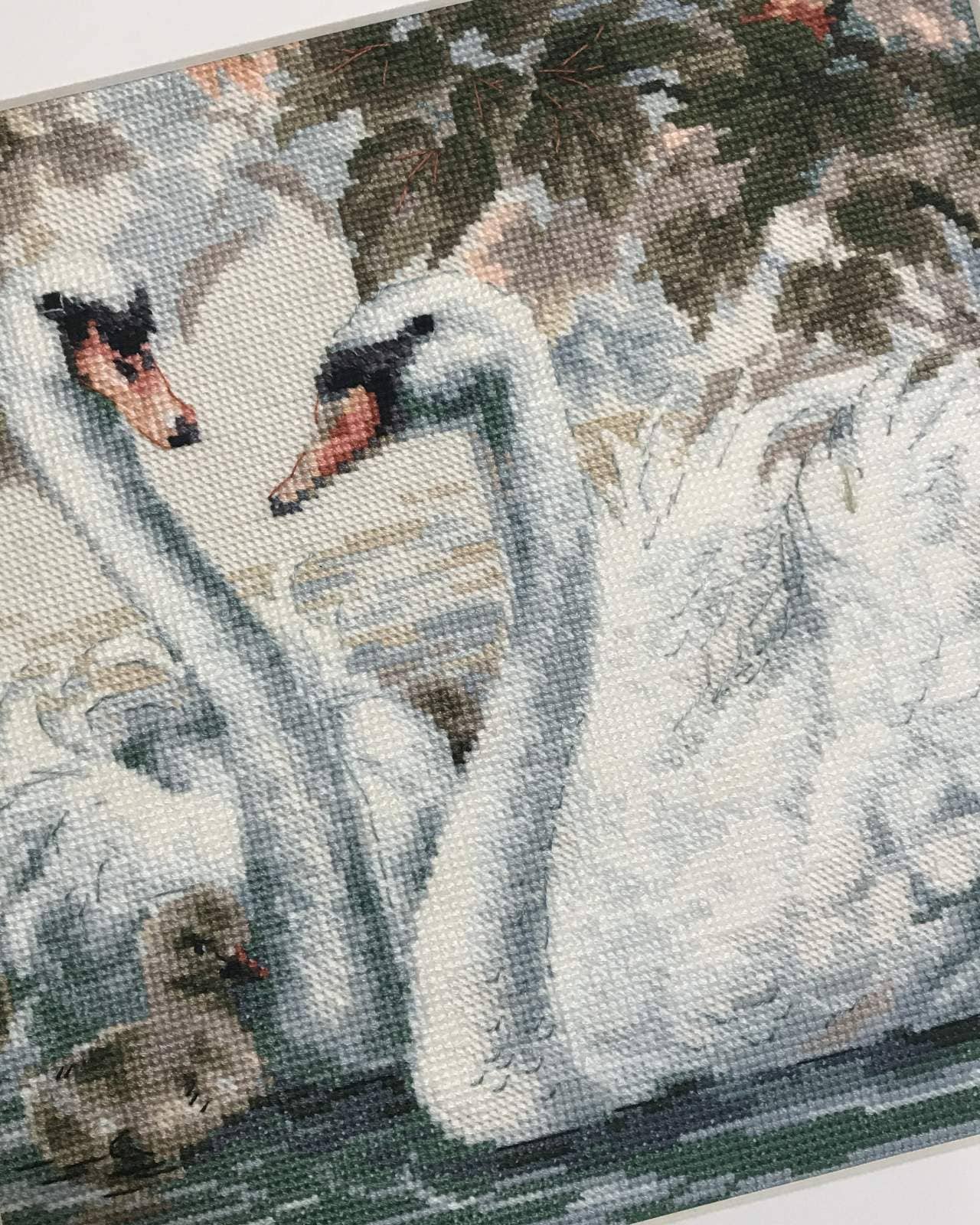 Hvide Svaner – RIOLIS Broderikit (25 x 25 cm)
