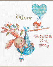 Dreng Fødselsbillede - AINE Broderikit (20 x 20 cm)