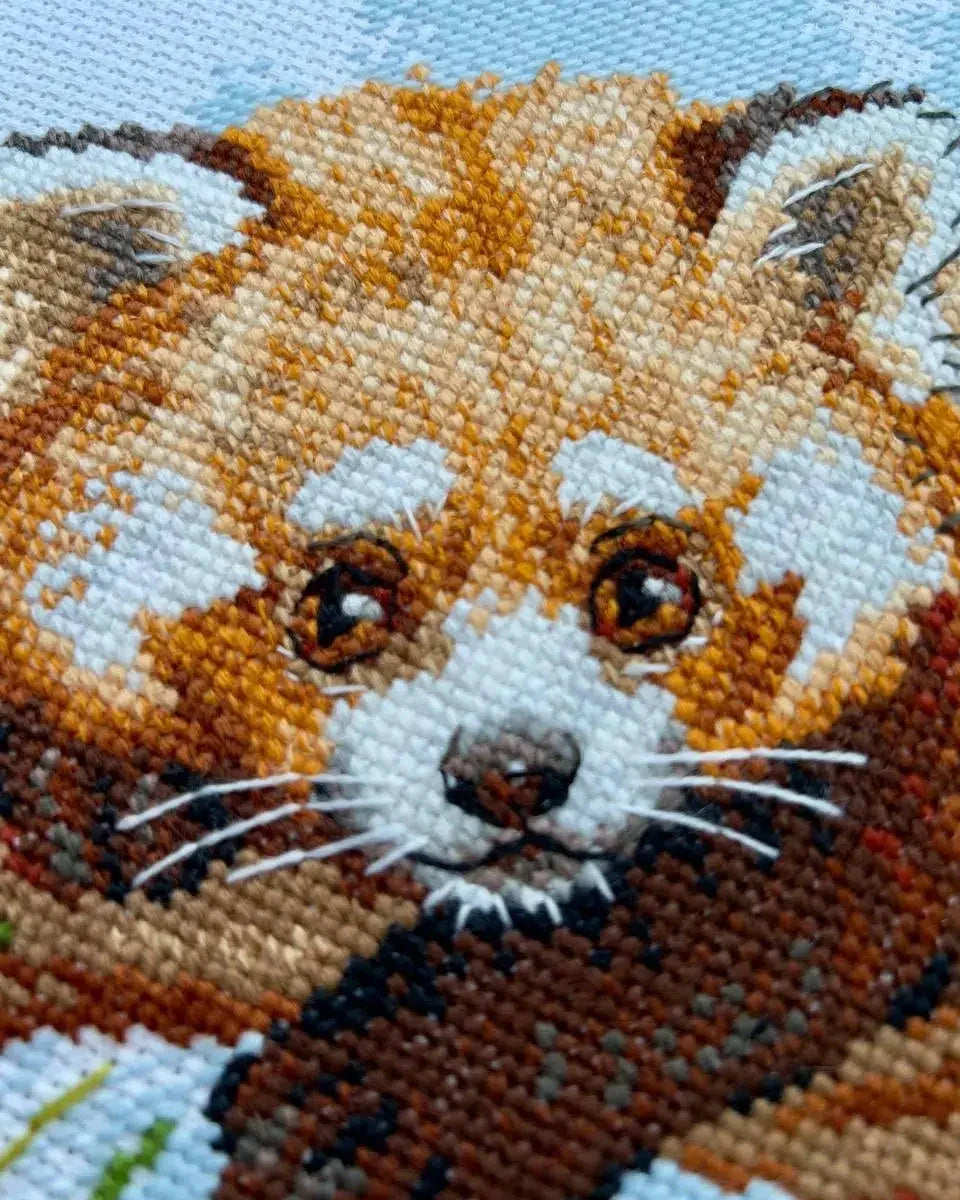 Rødpandaunger - RIOLIS Broderikit (40 x 30 cm)