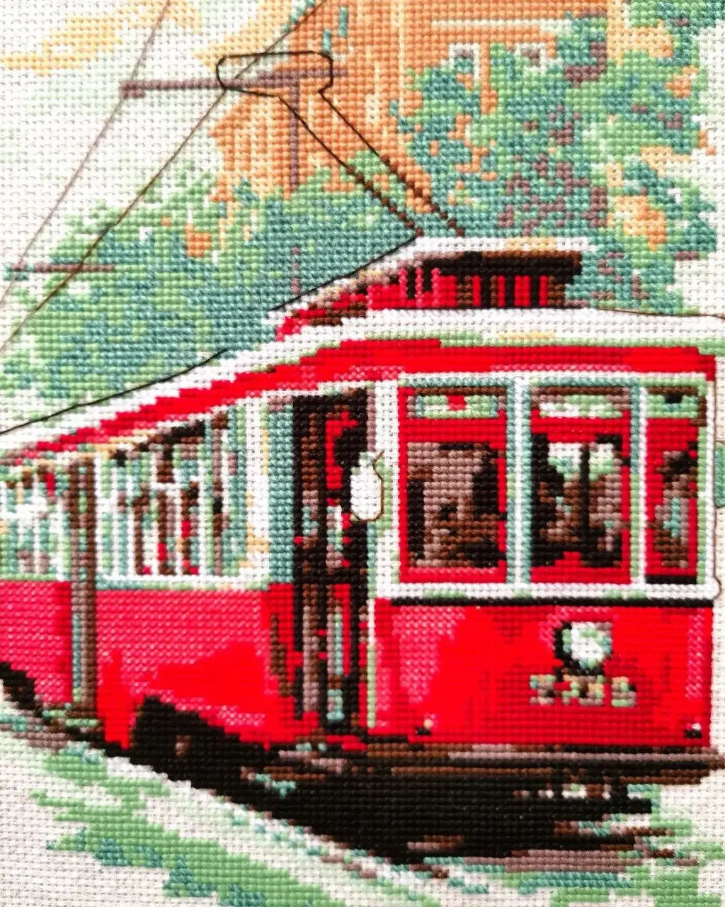Gammel Sporvogn – RIOLIS Broderikit (21 x 30 cm)