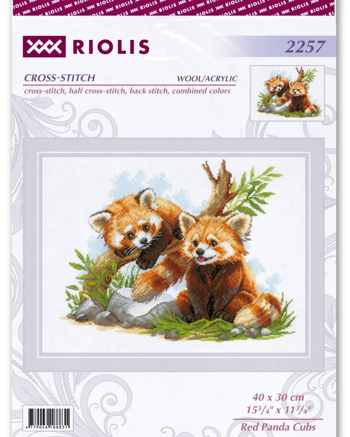 Rødpandaunger - RIOLIS Broderikit (40 x 30 cm)