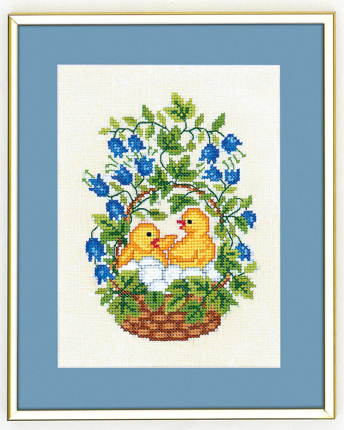 Kyllinger i kurv – Broderikit (20x25 cm)
