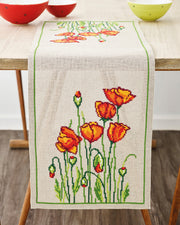 Vilde valmuer bordløber – Broderikit (31x91 cm)