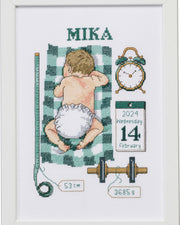 Fødselsbillede grøn – Broderikit (21 x 30 cm)