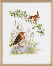 Rødhals & Gærdesmutte – Broderikit (31×39 cm)