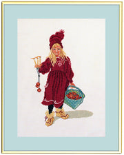 Pige med Æblekurv – Broderikit (25x35 cm)