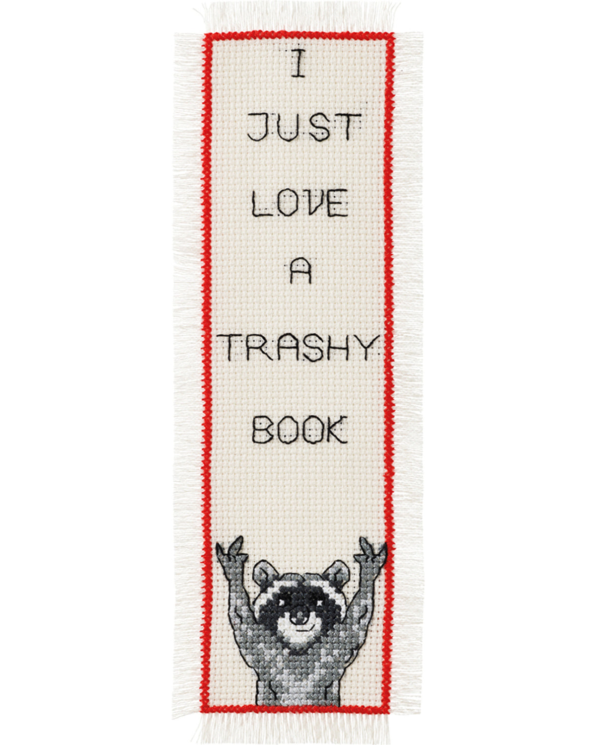 Bogmærke "I just love a trashy book" – Broderikit (7x22 cm)