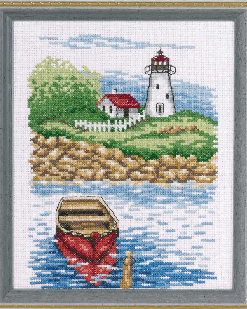 Fyrtårn & jolle – Broderikit (17 x 21 cm)