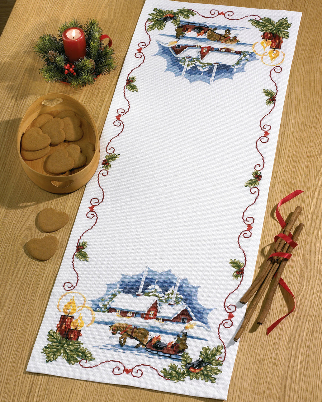 Hest & kane bordløber – Broderikit (36x100 cm)